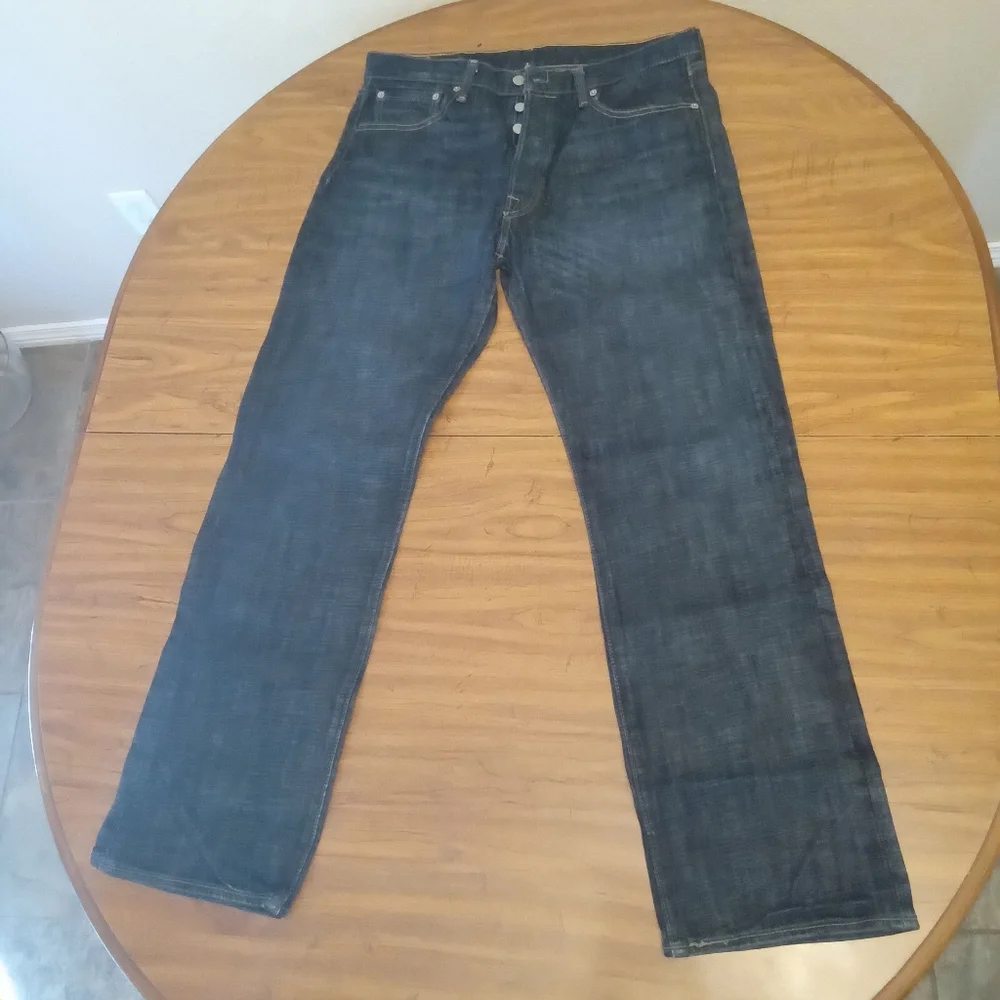 Levis 501 Dark Blue Jeans Straight Leg Levi's Men's Button Fly. - Picture 5 of 5